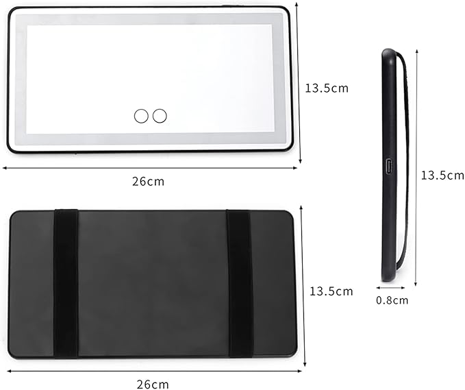 Car Visor Vanity Mirror with Rechargeable LED Lights, 3 Light Modes & Dimmable Touch Screen, Light Up Big Passenger Car Mirror Accessories for Women Girl, Universal for Truck SUV, Black