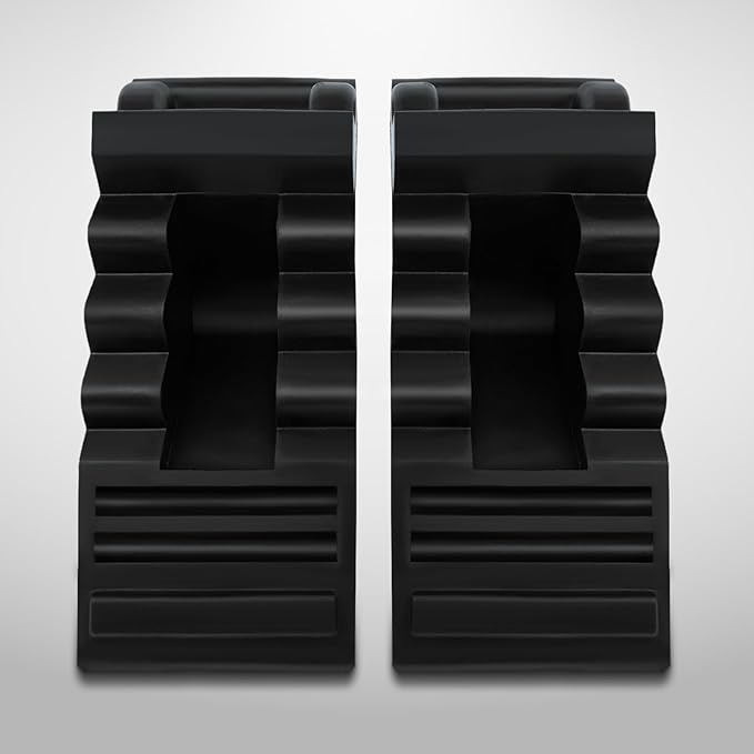 ROBLOCK Solid Rubber Wheel Chocks Heavy Duty Trailer Chock, G.V.W. Up to 8T, 4 Pack Black, 8.6" L x 3.7 W x 4.7" H for Car, Travel Trailers, RV, Truck, and ATV, for All Weather Use