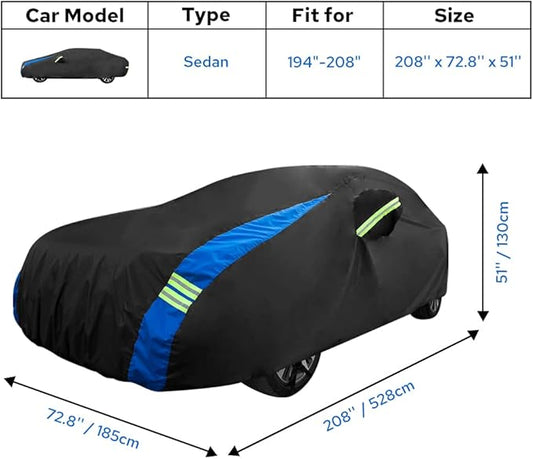 Avecrew Car Cover Waterproof All Weather for Automobiles, Outdoor Heavy Duty Full Exterior Covers for Sedan(194"-208")