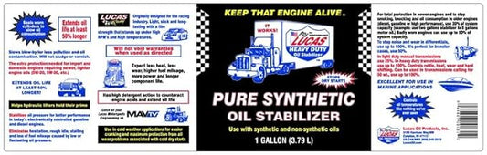 Lucas Oil Motor Additive, Pure Synthetic Oil Stabilizer, Synthetic, 1 gal Jug, Each