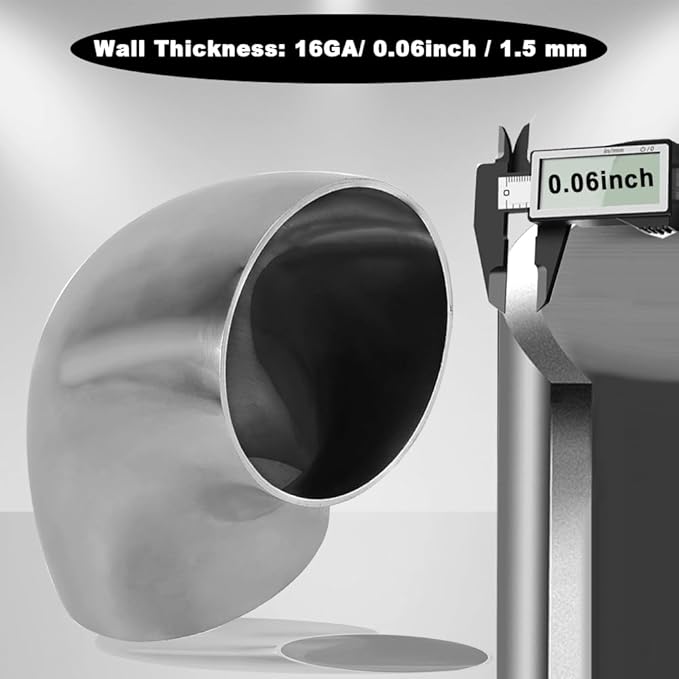 2.5 Inch 90° Mandrel Bend Elbow, SS304 Stainless Steel Bend Tube 90 Degree Exhaust Elbow Pipe - Thickness 16GA/0.65" for Car Modified Exhaust System, Stair Handrail (1 pcs)
