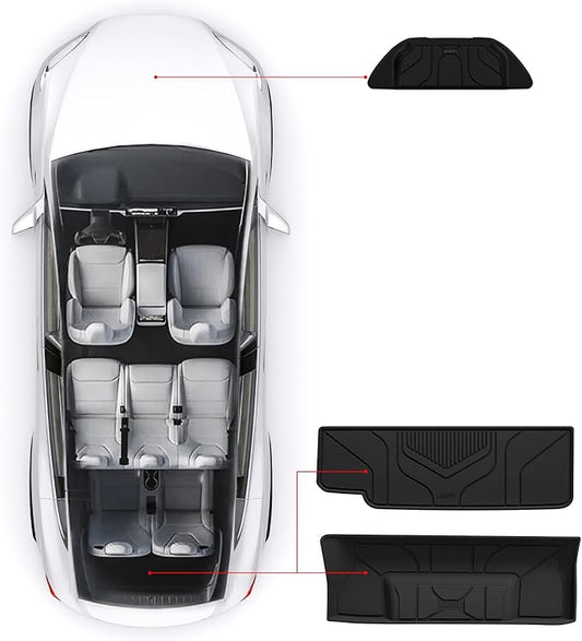 LASFIT Frunk Trunk Mats Fit for Tesla Model X & Model X Plaid 6 Seater / 7 Seater 2025 2024 2023 2022 2021, Custom Fit TPE All Weather Waterproof Cargo Liners, Black