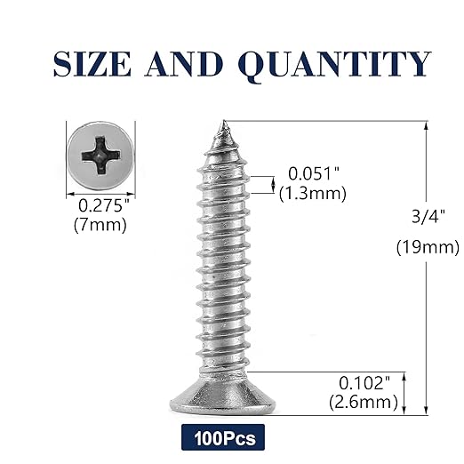 #6 x 3/4" Wood Screw 100Pcs 18-8 (304) Stainless Steel Screws Flat Head Phillips Fast Self Tapping Drywall Screws by SG TZH