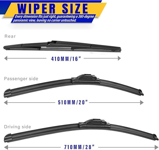 3 wipers Replacement for 2011-2020 Toyota sienna, Windshield Wiper Blades Original Equipment Replacement - 28"/20"/16" (Set of 3) U/J HOOK