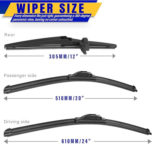 3 wipers Replacement for 2010-2022 Toyota 4Runner, Windshield Wiper Blades Original Equipment Replacement - 24"/20"/12" (Set of 3) U/J HOOK