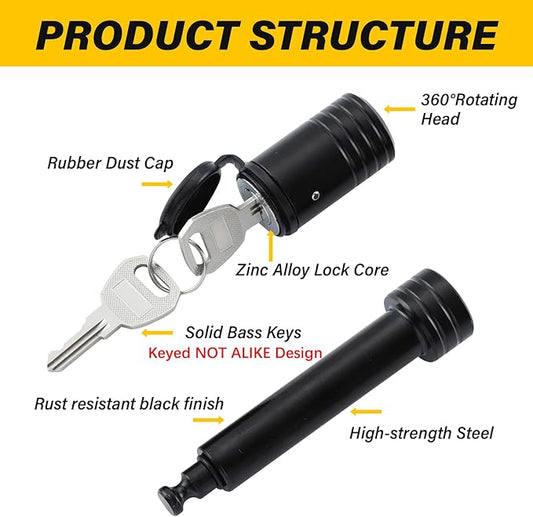 Trailer Hitch Lock, Hitch Lock with 5/8'' Dia Pin Fits 2" Receiver Tubes, for Class III IV 2 Inch Receiver, for Trailer Car Boat, KD 2 Pack