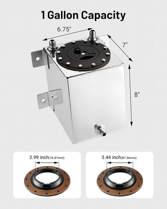 EVIL ENERGY 1 Gallon Fuel Cell Gas Tank Aluminum with Cap Street Drift Silver