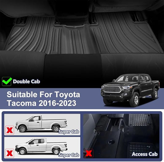 TPE Car Floor Mats for Toyota Tacoma 2016-2023 Double Cab (Only for Automatic), Custom Fit Carpet Floor All Weather Truck Mats - Front and Rear Row, 3PCS