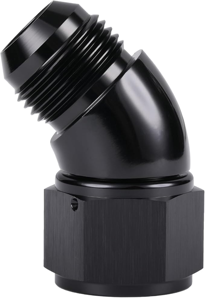 45 Degree 12AN Male to 12AN Female Swivel Full Flow Fitting Adapter Coupler Aluminum Black