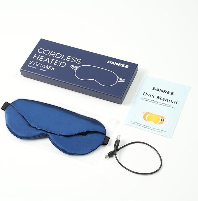 Heated Eye Mask, Warm Eye Compress for Dry Eyes Blepharitis Stye Moist Hot Relief , Electric Blackout Cordless Heating Pad for Traveler Computer Tied Eyes,Washable Rechargeable Sleeping Mask Gift