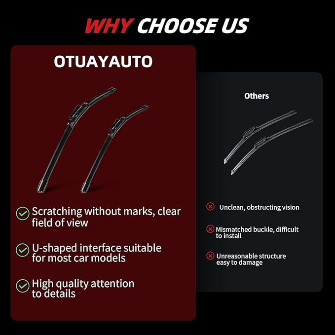 OTUAYAUTO Windshield Wiper Blades - Replacement for Audi Q5 2018 2019 2020 2021 2022 2023, Front and Rear Wipers Set, Top Lock - 24"+20"+15" (Pack of 3)