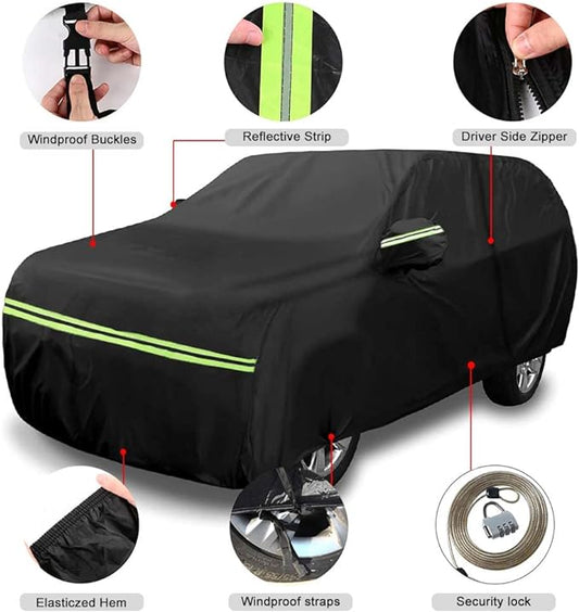 Waterproof Car Cover Compatible with 2002-2025 Toyota 4Runner, 210T Polyester with Cotton Liner Car Covers with Zipper Door Reflective Strips Lock for Snow Rain Sun Dust Protection