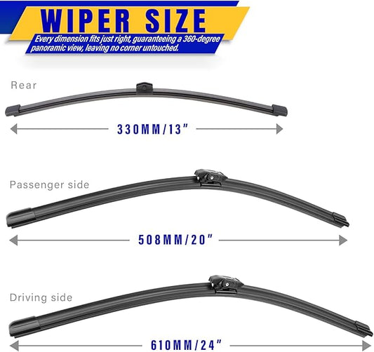 3 wipers Replacement for 2018-2022 BMW X2, Windshield Wiper Blades Original Equipment Replacement - 24"/20"/13" (Set of 3)
