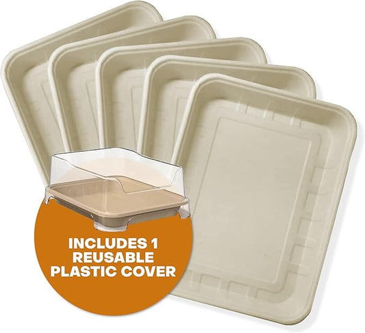 1 Transparent Cat Litter Splash Shield Plus (5-Pack) Disposable Litter Boxes. Small, Quick and Easy Disposal. Shallow for Small Pets, Senior Cats, Kittens