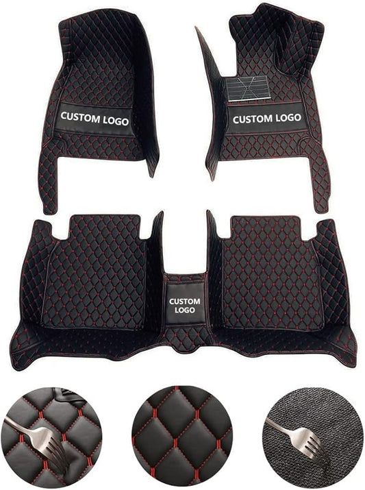 Custom All-Weather Protection Leather Car Floor Mats for Cars Sedan SUV Sports Car Waterproof Floor Mat (Black+Pink)