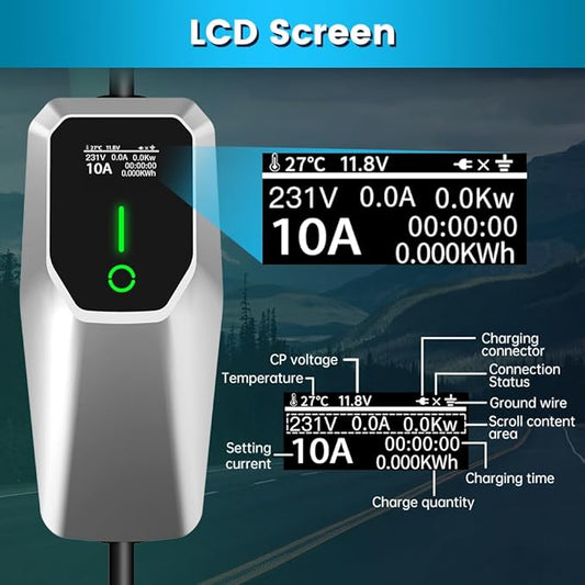 Portable Level 1 and Level 2 EV Charger 240V 32A (7.68kw) with 26ft Charging Cable NEMA 14-50 5-15 for SAE-J1772 Electric Vehicles Charging Station