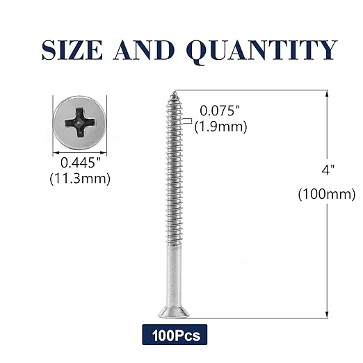 #14 x 4" Wood Screw 100Pcs 18-8 (304) Stainless Steel Screws Flat Head Phillips Fast Self Tapping Drywall Screws by SG TZH