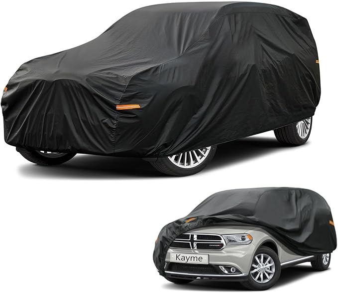 Kayme 7 Layers SUV Car Cover Custom Fit for Dodge Durango(2004-2025 Waterproof All Weather for Automobiles, Outdoor Full Cover Rain Sun UV Protection.Black