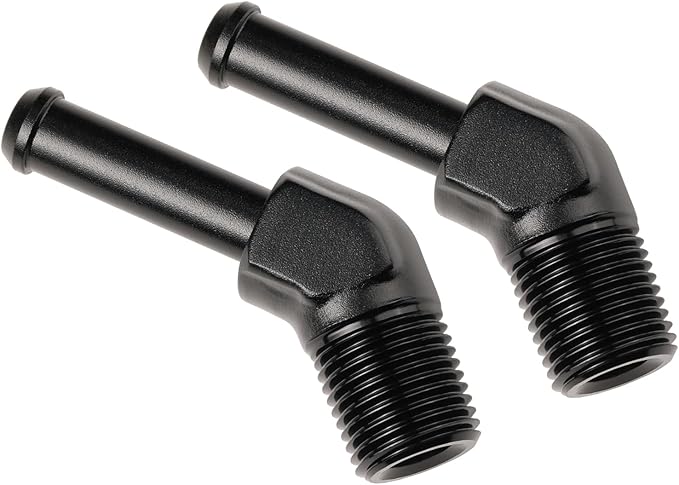 1/8 NPT Male to 1/4" Hose Barb Fitting Adapter 45 Degree Elbow Aluminum Black 2PCS