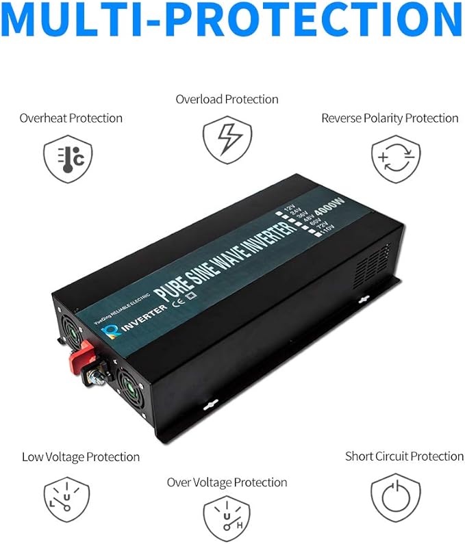WZRELB Home Power Supply Off Grid Pure Sine Wave 12Vdc to 120Vac 60Hz 4000W Power inverter Off Grid Application Power Converter, (RBP400012B1)