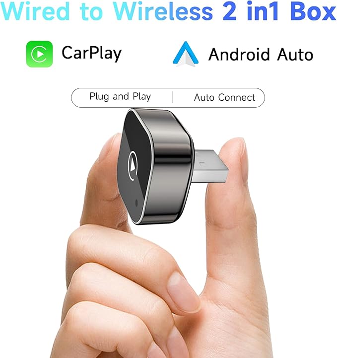Wireless Adapter Convert Wired to Wireless for CarPlay&Android Small Size, Plug and Play, Fast and Stable Connection