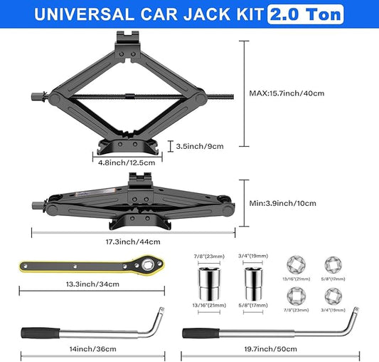 Scissor Jack - 2 Ton (4409 lbs) Car Emergency Kit with Lug Wrench, Tire Changing Kit for Sedan, Coupe, SUV, MPV