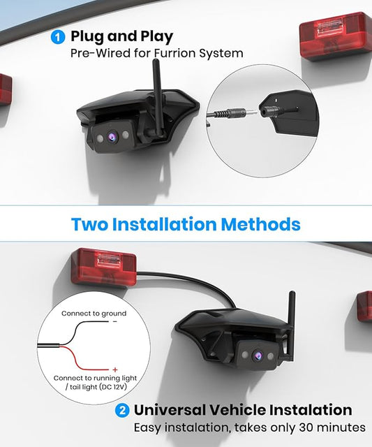 AUTO-VOX RV Backup Camera Wireless Plug and Play: Pre-Wired for Furrion System, IR Night Vision, HD 1080P 7.2'' DVR 3-Channels, Stable Signal & Wide Angle Rear View Camera for Trailer Camper Motorhome