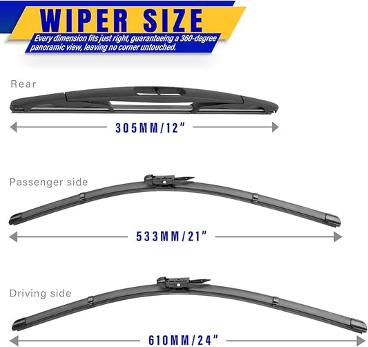 3 wipers Replacement for 2012-2017 Buick Enclave, Windshield Wiper Blades Original Equipment Replacement - 24"/21"/12" (Set of 3) Pinch Tap