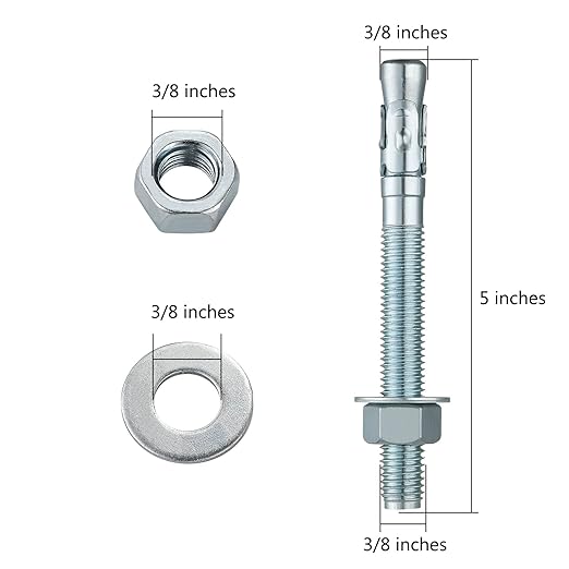 3/8x4 50Pcs Inch Standard Fasteners for Heavy-Duty Zinc Wedge Anchors for Cement and Concrete