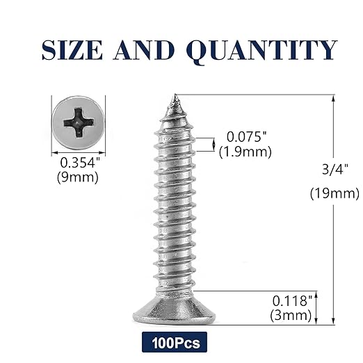 #10 x 3/4" Wood Screw 100Pcs 18-8 (304) Stainless Steel Screws Flat Head Phillips Fast Self Tapping Drywall Screws by SG TZH