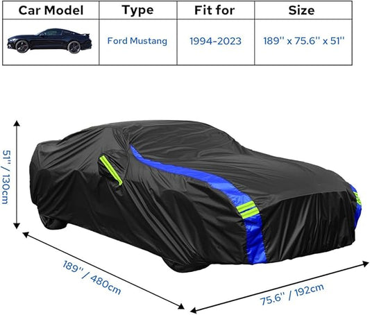 Avecrew Car Cover for Ford Mustang Waterproof All Weather for Automobiles, Outdoor Full Exterior Covers Fit Sedan Without Zipper Door Design