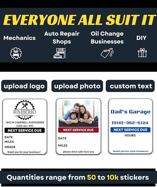 Oil Change Stickers for Windshield Personalized with Your Logo- Custom Oil Change Labels 2''-2.8'', Clear and White Next Service Due Labels for Car Auto Vehicle Window,50-10k Stickers (Small)