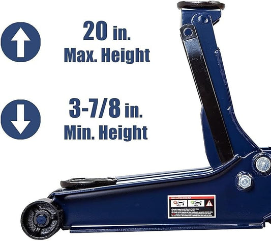 TCE Ultra Low Profile 3 Ton Hydraulic Floor Jack, 6600 LBS Heavy Duty Dual Pump Car Jack for Cars/Trucks/SUVs, ASME Certified with Detachable Handle (Blue)