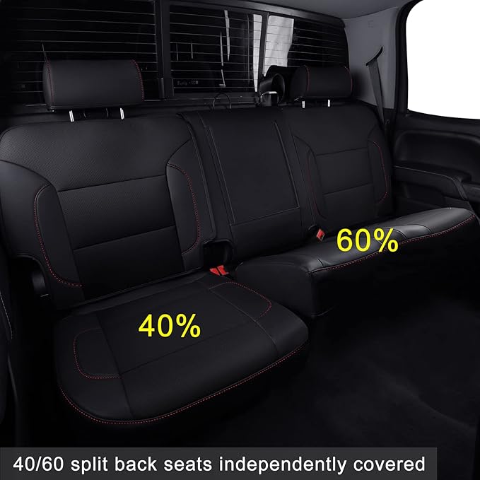 LUCKYMAN CLUB Custom Fit Seat Covers for 2014-2018 Chevy Silverado Sierra 1500 Crew Cab, 2015-2019 Silverado Sierra 2500 3500 Crew Cab (Black&Red)