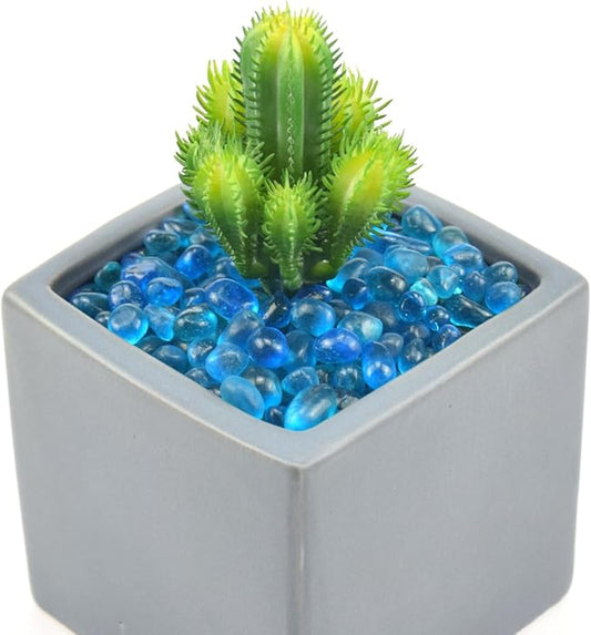 1 Lb (460 g) Lake-Blue Sea Glass Stones Irregular Rainbow Glass Pebble Decorative Rock Quartz Tumbled Gemstone Chips for Aquarium Decoration/Vase Filler/Jewelry Making/Handwork Craft/Gems Display