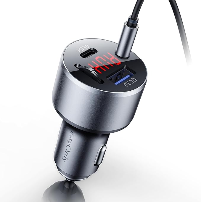 AUX Car Adapter FM Transmitter,iMyOnly QC/PD All-Metal Bluetooth V5.3 AUX Adapter for Car Music Player, Bluetooth Transmitter with Hands-Free Calling