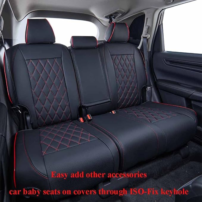 EKR Sportage Seat Covers Custom Fit for KIA Sportage Hybrid EX/SX Prestige & Plug-in Hybrid X-Line/X-Line Prestige 2023-2026 Leather Car Seat Cover Full Set-Faux Leather (Black with Red Piping)