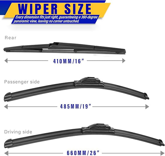 3 wipers Replacement for 2010-2015 Toyota prius/2012-2015 Toyota Prius Plug-In/2004-2005 Toyota sienna, Windshield Wiper Blades Original Equipment Replacement - 26"/19"/16" (Set of 3) U/J HOOK