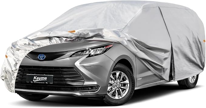 Kayme 6 Layers Minivan Car Cover Waterproof All Weather for Automobiles, Outdoor Full Cover with Zipper, Universal Fit for Pacifica, Grand Caravan, Honda Odyssey, Sienna, Station Wagon(191-206 inch)