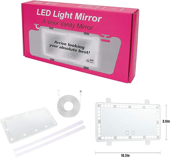 Car Sun Visor Vanity Mirror, Makeup Mirror with 3 Light Modes & 60 LEDs Rechargeable Led Light Car Mirror with Dimmable Touch Screen, Rear View Sun-Shading Travel Cosmetic (White,1 Pack)