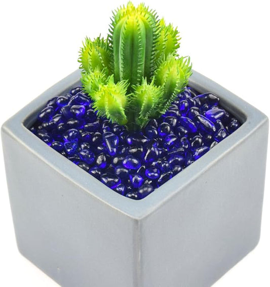 1 Lb (460 g) Deep-Blue Sea Glass Stones Irregular Rainbow Glass Pebble Decorative Rock Quartz Tumbled Gemstone Chips for Aquarium Decoration/Vase Filler/Jewelry Making/Handwork Craft/Gems Display