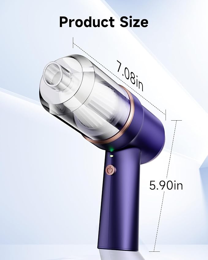 Handheld Vacuum Cordless Rechargeable with LED Light and Multi-Nozzles,15000 Pa Car Vacuum Portable Cordless, 120W Powerful Mini Vacuums Cleaner for Home, Car, Pet Hair, DC Motor, Blue