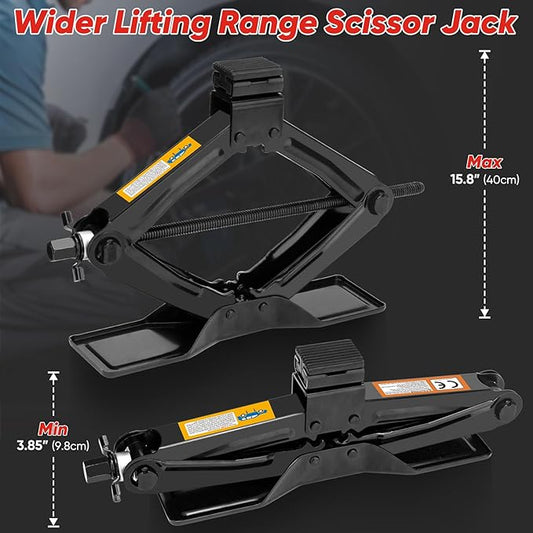 SHALL Scissor Jack Kit - 2 Ton (4409lbs) - Extended & Widened Base, 360° Rotatable Rubber Pad - Tire Change Kit with Ratchet & Lug Wrench - Universal Car Jack Kit for Emergency Roadside Needs