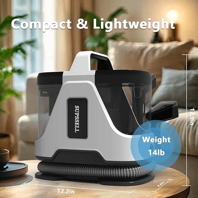 Carpet Spot Cleaner Machine, 16Kpa Portable Deep Cleaner with 62oz Tank and for Carpets, Upholstery, Pet Hair,Includes 2 Brushes, Extension Hose (White)