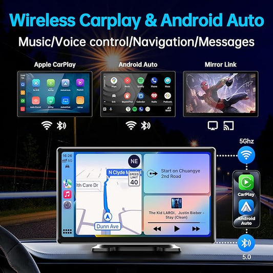 9" Wireless Apple CarPlay Android Auto Screen - 4K Dash Cam, GPS Navigation, HD Touchscreen, AirPlay, 1080P Backup Camera, Car Stereo - by Jataza
