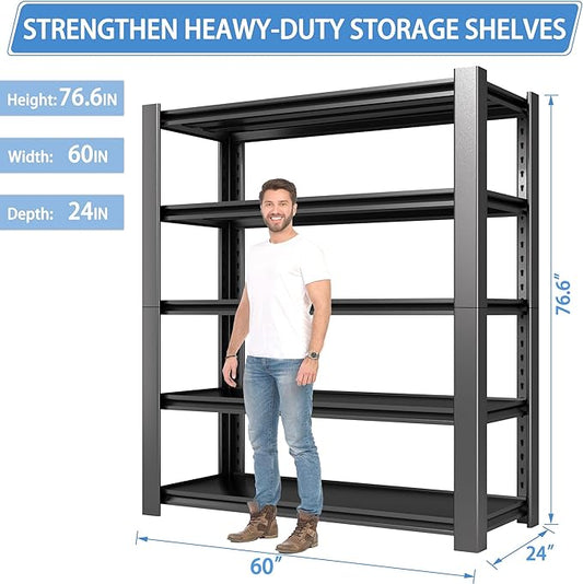 5-Tier Heavy Duty Garage Shelving Unit, 3000 LBS Capacity Metal Storage Rack 76" H x 60" W x 24" D, Adjustable Steel Shelves for Garage, Warehouse, Basement, Pantry, Workshop.3 Pack