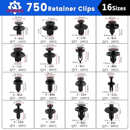 Car Push Retainer Clips 750pcs with 16 Popular Push Pins for Auto Parts - Sizes - Blue Fastener Remover Tool for Toyota, GM, Ford, Honda, Acura, Chrysler