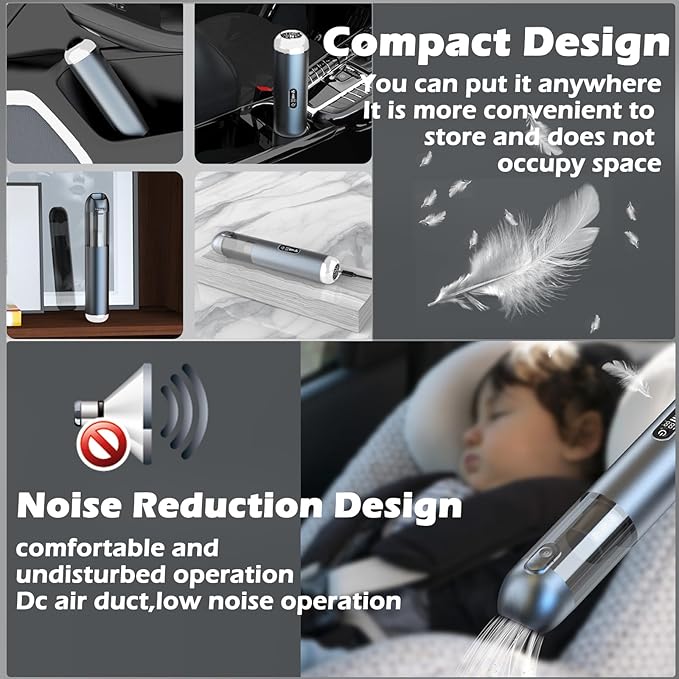 TEZILON Car Vacuum Cleaner 18000Pa Powerful Suction HEPA Filter, Portable Cordless Handheld Vacuum Vehicle Home with LED Display Air Duster Rechargeable Lightweight Multi-Nozzles for Pet Hair Keyboard