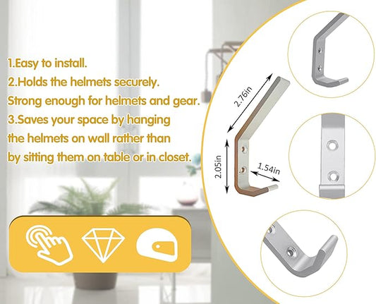 EBaokuup 6 Set Helmet Holder - Wall Mounted Motorbike Helmet Storage Rack with Mounting Screws (6 Hooks + 12 Screws)