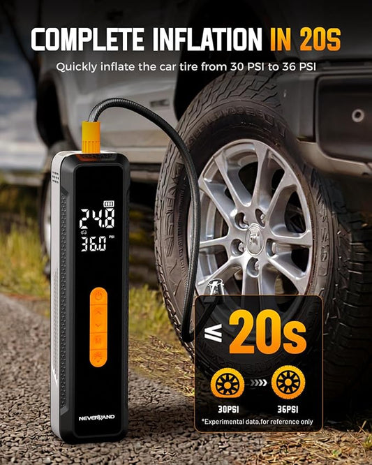 NEVERLAND Tire Inflator Portable Air Compressor - 20000mAh 150PSI Car Tire Air Pump Portable, 12V DC Auto Tire Inflator with Gauge, Electric Air Compressor for Car, Bike, Motocycle, Ball(2025 Version)